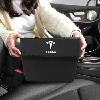 

1pc Car Seat Gap Storage Box with Logo Leak-Proof Organizer Phone Holder Car Accessories for Tesla Model S Model X Model 3