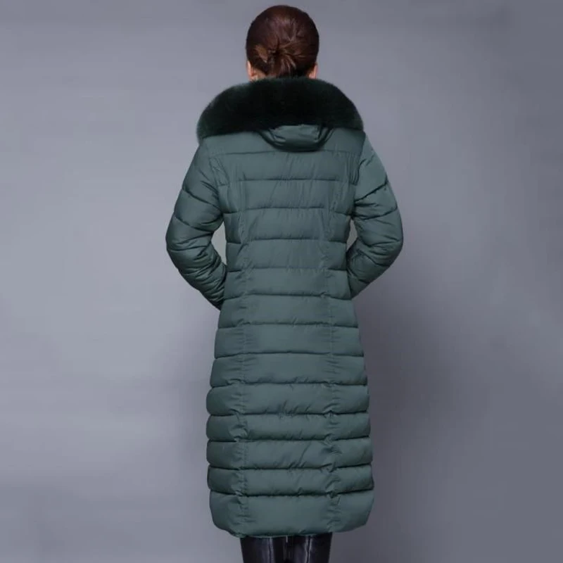 Большой Размер 4XL 5XL женская зимняя длинная куртка с капюшоном Женская парка с меховым воротником хлопковые пуховики женские тонкие большие размеры
