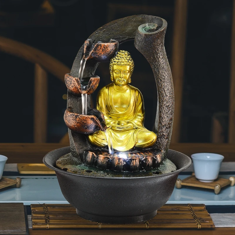 Комнатный светодиодный фонтан водопад настольный фонтан для дома и офиса украшение статуя Будды поток воды для удачи