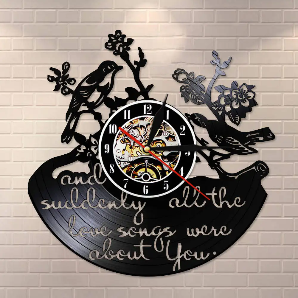 Виниловые настенные часы с надписью All The Love Songs You Inspiration Quote Birds Retro|Настенные часы|