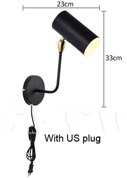 Black with US plug Современный минималистский творческая личность Черное золото железа регулируемый настенный светильник для гостиной спальни прикроватный кабинет прохода - Цвет абажура: Black with US plug