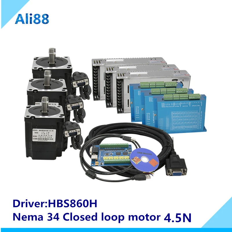 

3-axis 4-axis closed loop stepper kit Nema 34 stepper motor 4.5N.m servo driver