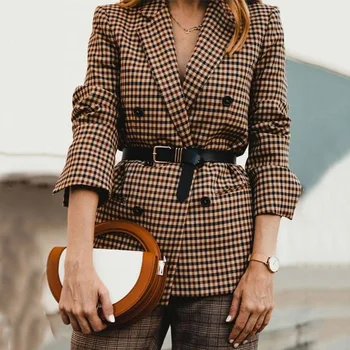 

Motina Julia 2018 fashion plaid blazer coat women autumn witner streetwear double breasted outerwear blazer jackets