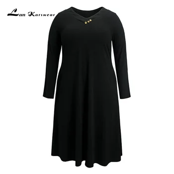 

Lan Karswear Autumn Winter Plus Size Women Long Sleeve V-neck Casual Sexy Club Party Office Lady Dresses A line Over knee dress