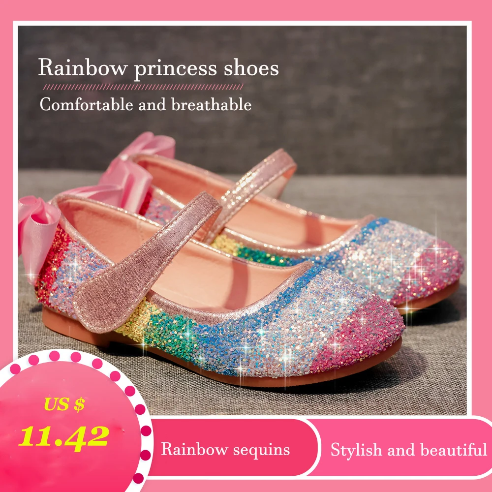 

Princess Girl sandals kid shoes Leather children Casual Shoes toddler sandals Flat Heel Party Shoes Glitter little girl shoes
