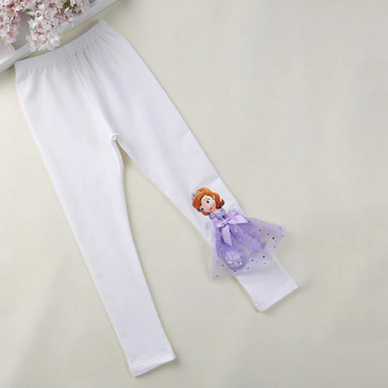 white purple Осень-зима, теплые бархатные леггинсы для маленьких девочек Детские узкие джинсы детская одежда с рисунком Эльзы и Анны, 3D сетка для детей от 3 до 12 лет - Цвет: white purple