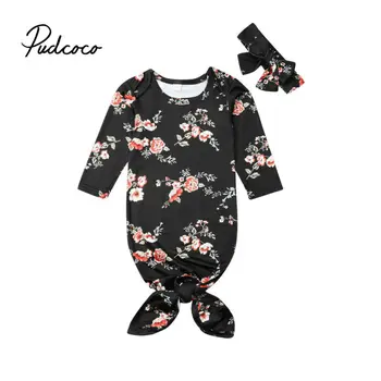 

Newborn Baby Sleeping Bag Cute Black Flower Printed Swaddle Blanket Sleeping Swaddle Muslin Wrap+Headband 2pcs New Born Set