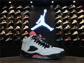 

Nike-Air Jordan 5 Retro BG, baskets de sport pour hommes et femmes, blanc et noir