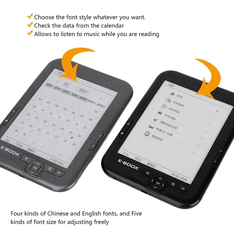 BK 6006 Portable E Book Reader 8GB E Ink 6 Inch Multifunction EReader 800X600 High Resolution Display Sn 300DPI
