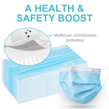 

Face Mask Disposable Mask 50 Pcs Safety Protective Mask 3-Ply Anti-Pollution Anti-Dust PM2.5 Nonwoven Elastic Earloop Mouth Mask