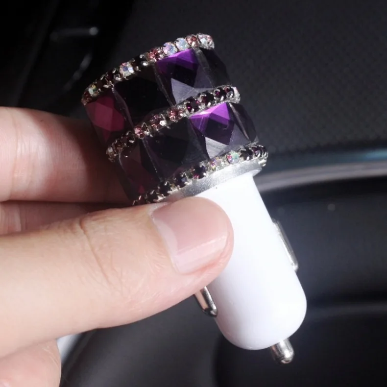 Diamond Set Car Mounted Charger Car Charger One plus Two Cigarette Lighter Plug USB Car Multi-functional Mobile Phone Fast Charg