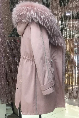 pink 27 D16 Женская зимняя парка пальто куртка воротник из енота Съемная подкладка из меха кролика 93 см длина качественная ткань 9-8901 - Цвет: pink 27 D16