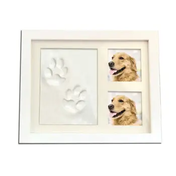 

Personalized Pet Pawprint Keepsake Kit and Premium Wooden Photo Picture Frame Clay Mold for Paw Print Gift
