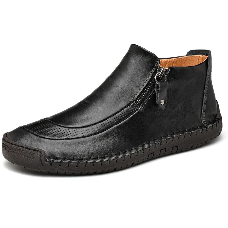 Fashion Winter Boots Men Fur Warm Leather Ankle Men Boots Waterproof Slip on Casual Men Shoes Big Size Hot Sale Footwear - Цвет: black