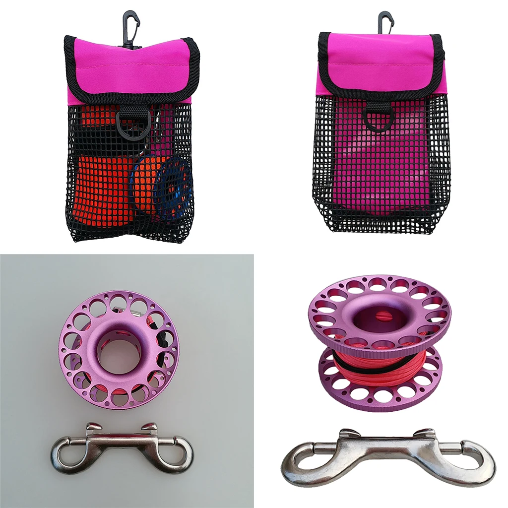Perfeclan подводное плавание Finger Reel& Mesh gear Сумка Для Сноркелинга/Freediving Mesh Bag Finger Spool - Цвет: Roseo 98FT Finger S