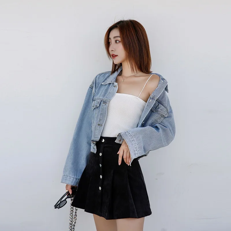 

Jeans Coat Women's Korean-style 2019 Autumn New Style Network Red Jacket BF Short Zipper Joint WOMEN'S Top 10250