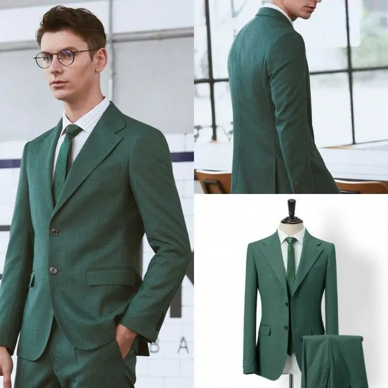 

DE New Classic Terno Slim Fit 3 Pieces Green Men's Suits Jacket Wedding Tuxedo Busines Tuxedos Groom (Jacket+Vest+Pants)