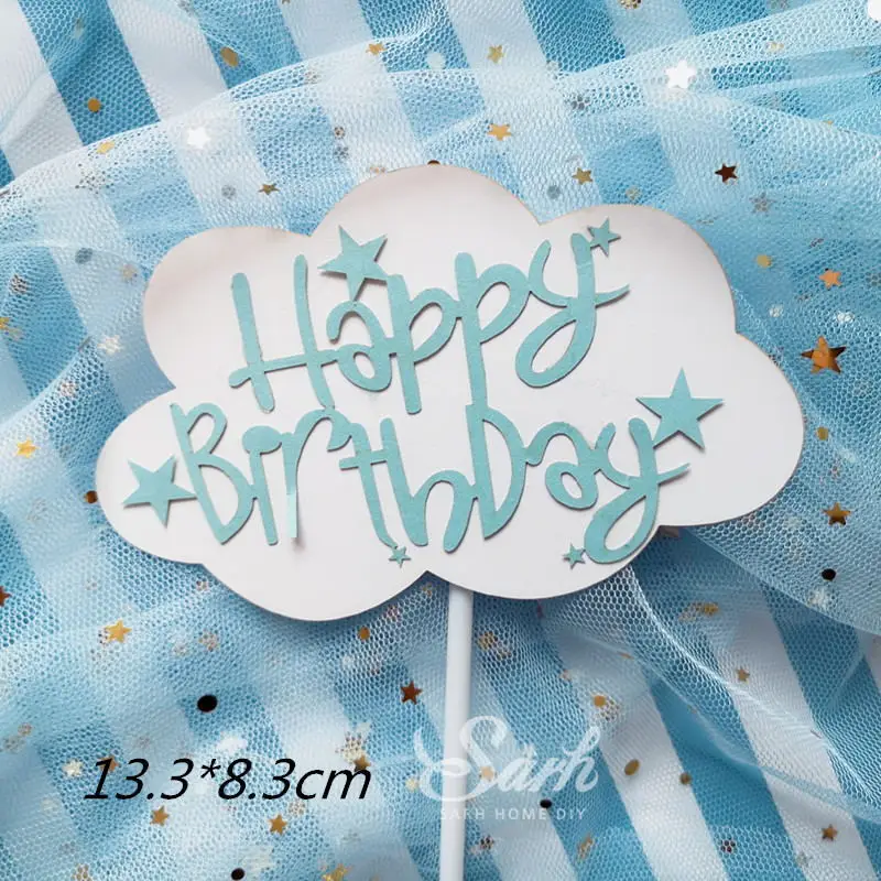 2pc birthday D Благородный Большой Синий Серебряный шар цветок торт Топпер для детского душа день рождения Декор юбилей выпечки Десерт поставки Любовь Подарки - Цвет: 2pc birthday D