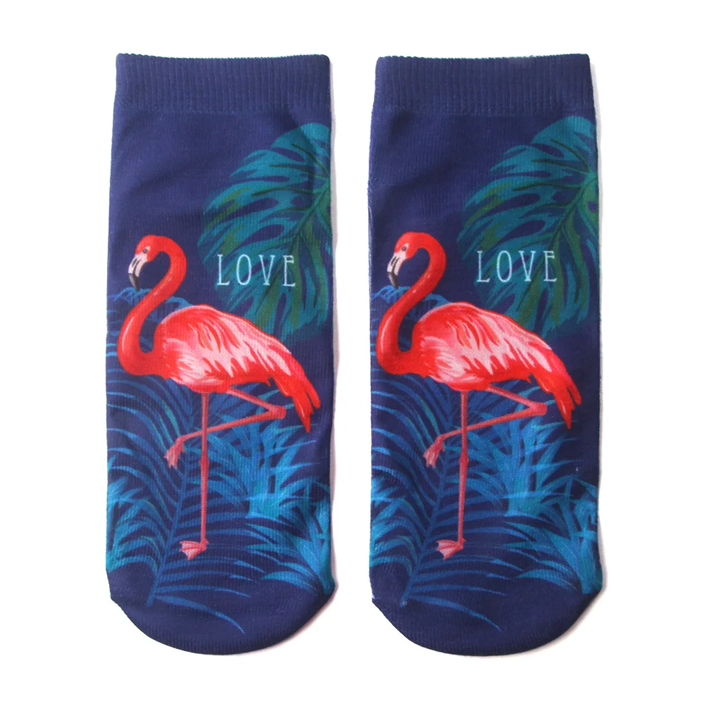 Flamingo Socks 3D Print Casual Women Durable Socks Cute Low Cut Ankle Cartoons Casual Type Teenager funny Socks QS512 - Color: 1