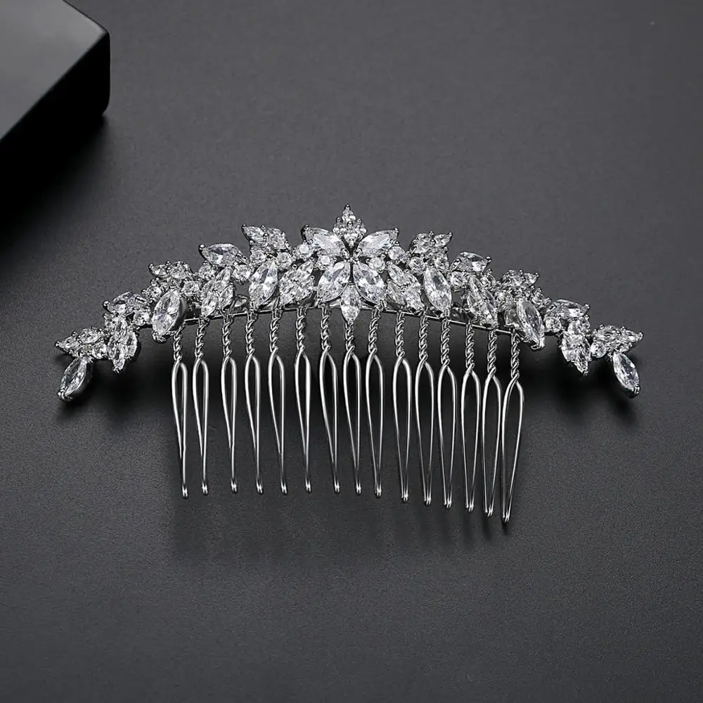 LUOTEEMI Flower Cubic Zirconia Haircomb Vintage Style Elegant Women CZ Bride Wedding Hair Accessories Engagement Ceremony Gift hair comb