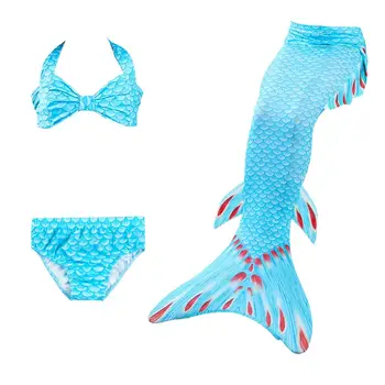 

New Summer Sexy Mermaid Bowknot Bikini Swimwear Bodysuit 3D Prints Tankinis Set Three Pieces Kids Girls Swimsuit Bathing Suit