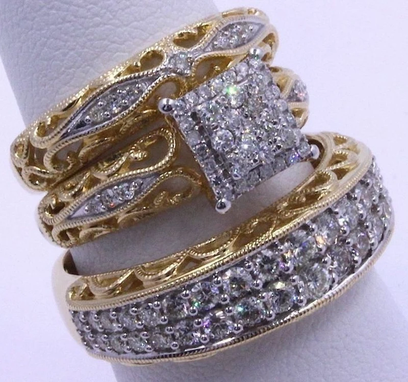 3 шт/набор Разноцветные модные циркониевые инкрустированные Полые металлические кольца для Женские аксессуары, бижутерия праздничный свадебный подарок