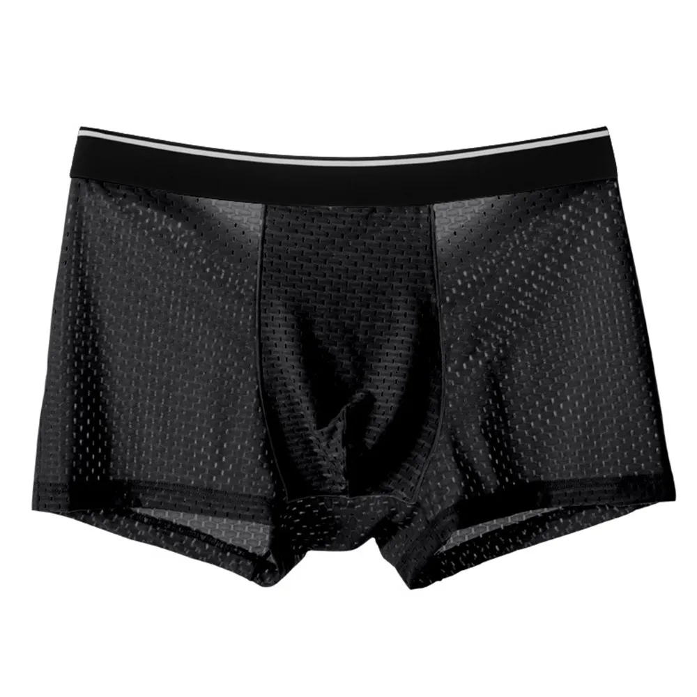 Mens Ice Silk Underwear Mesh Sexy Breathable Boxer Shorts Transparent Briefs Bugle Pouch Panties Male See-Through Trunk Panties