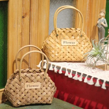

2Pc Hand-Woven Wood Chip Small Flower Basket Simulation Flower Basket Decoration Flower Basket Mini Flower Basket