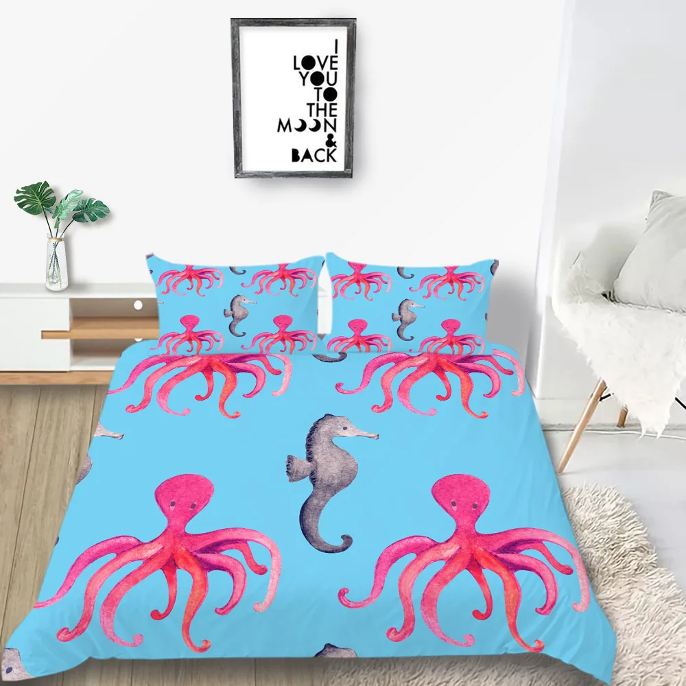 Модные Seahorse и Осьминог комплекты постельного белья с принтом белый фон пододеяльник лучший подарок постельное белье один двойной размер King - Цвет: 5