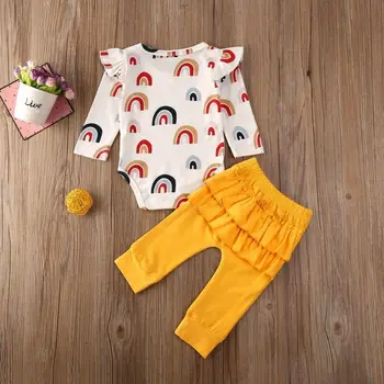 

Newborn Kid Baby Girl Rainbow Clothes Romper Ruffle Pants Leggings Outfit Set Baby Clothes
