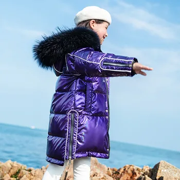 

2020 Russian kids Winter Down Jacket For Girls Waterproof Shiny Warm long Coat 5/8/10/12 Year Teen Parka fur Snowsuit clothes