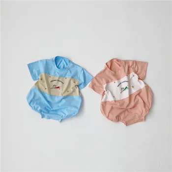 

7plus1 baby girls pink summer romper cotton kids boys blue cartoon jumpsuit 3 6 9 12 months cotton clothing