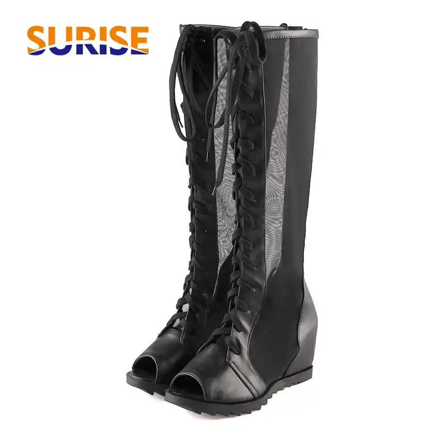 wedge heel long boots