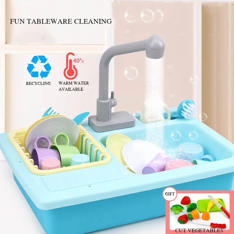 

Mini Kitchen Girl Boy Game Toy Set Kids Stimulation Kitchen Sink Faucet Cooking Tool Suit Plastic Utensil Pretend Children Gift