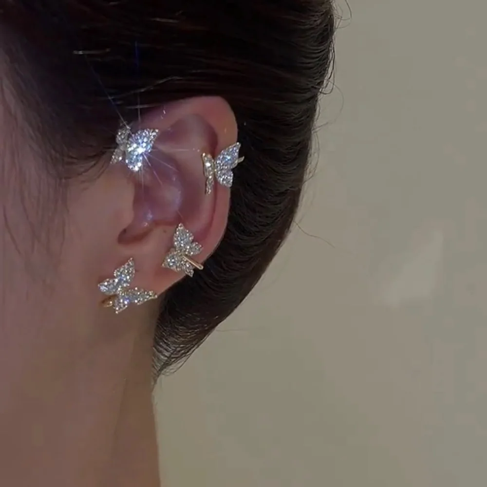 Leaves Zircon Butterfly Ear Clip for Women Girls