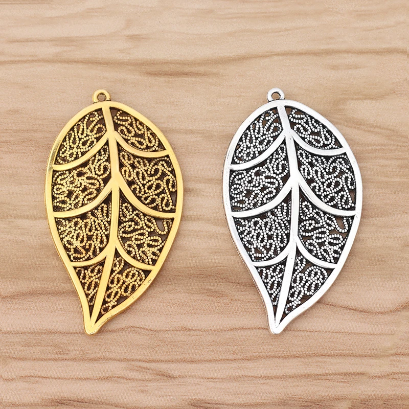 

10pcs Tibetan Silver/Gold Color Hollow Open Filigree Leaf Charms Pendants for DIY Jewellery Making Findings Accessories 56x31mm