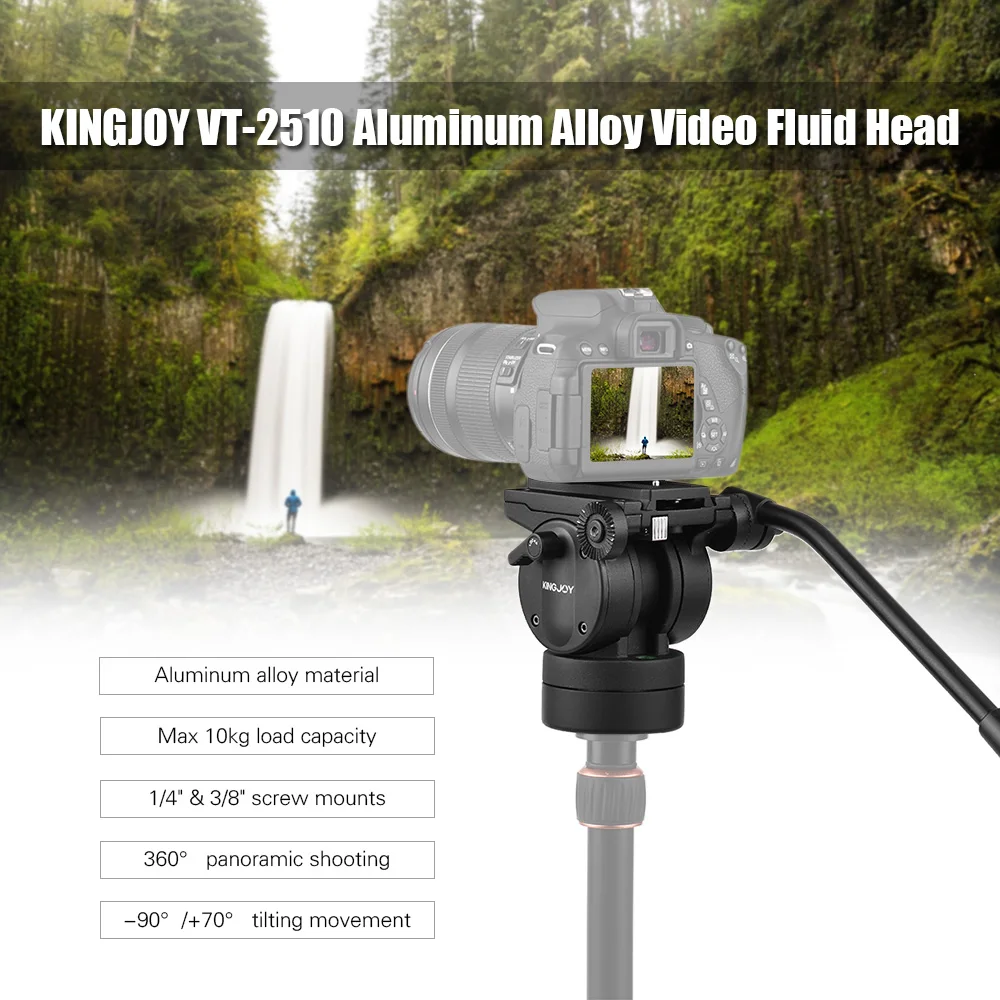 KINGJOY VT-2510, гидравлическая амортизирующая головка штатива, шаровая Головка с винтовым креплением 1/"& amp 3/8" для камеры Nikon Canon DSLR