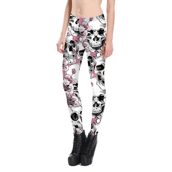 

New Hot Elastic Workout Leggings Women Floral Skull Print Plus Size Fitness S Outfit Leggings Red Purple Yellow Green Blue