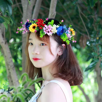 

Stylish Women Girls Floral Headband Bohemia Hair Band Prom Head Wrap Hair Accessories Flower Garland Wedding Silk Round