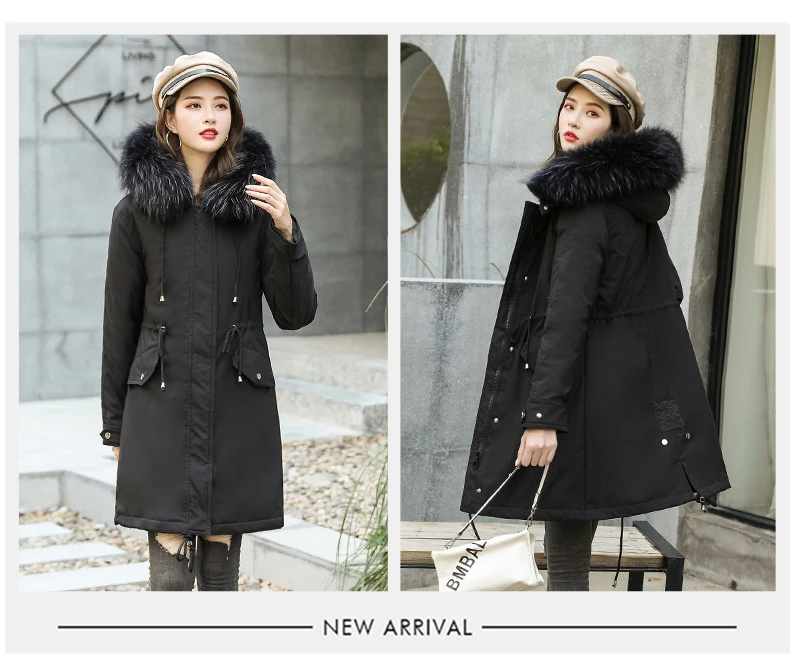 Photo Shoot Winter Lambs Wool Inner Wearing Korean-style down Jacket Women's Mid-length Large Fur Collar Students BF Cotton