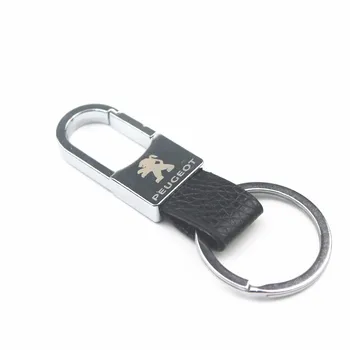 

Car Styling 3D Metal+Leather Emblem Car Key Ring Keychain Key Holder For Peugeot 308 206 207 408 508 RCZ 208 3008 2008 4008