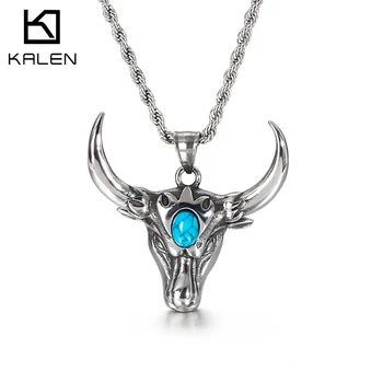 

KALEN Punk Bull Pendant Necklace Men Stainless Steel Gold Animal Ox Choker Homme Jewelry 2020