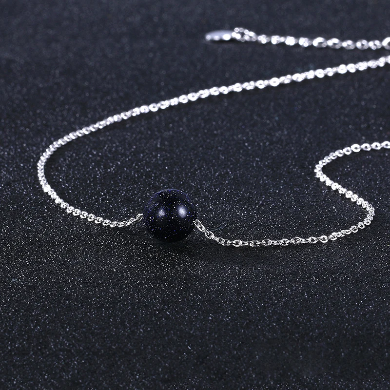 Natural Blue Sandstone Pendant Necklace 925 Sterling Silver Necklace For Women Fashion Jewelry Wedding Engagement Gifts