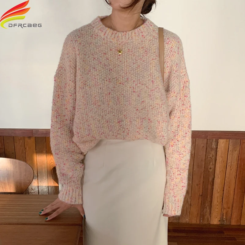 

New 2020 Winter Women Beige Or Pink Sweater O Neck Thicken Warm Knitted Woolen Cashmere Sweaters And Pullovers Steer Wear Jumper