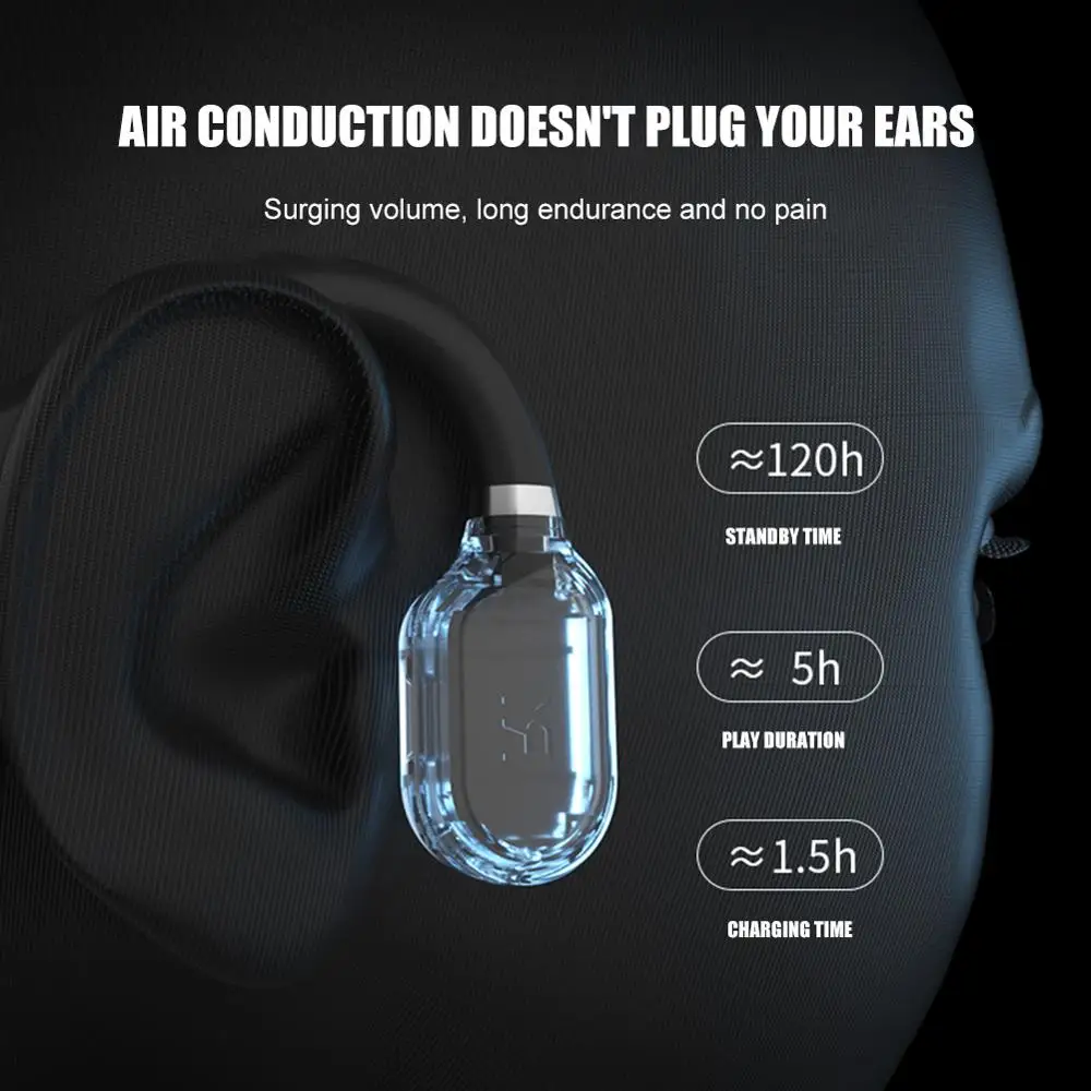 Bluetooth Bone Conduction Headphone Stereo Handsfree Music Wireless Headset with Microphone for Cycling Outdoor Sport