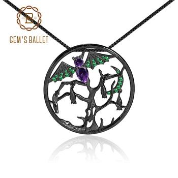 

GEM'S BALLET Halloween Vampire Pendant Natural Amethyst 925 Sterling Silver Handmade Bat Pendant Necklace For Women Fine Jewelry