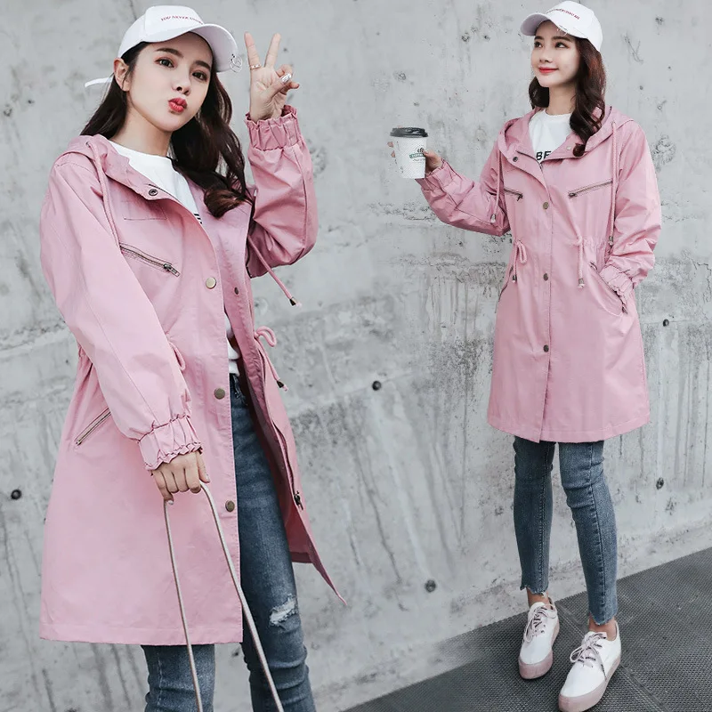 

2019 Spring Clothing New Style Ozhouzhan Mid-length Slim Fit Large Size Hong Kong Flavor Trench Coat Women's CHIC Spring Coat Fa