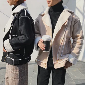 

Winter fashion men's suede lamb coat men's Korean version of the loose leisure motorcycle warm jacket