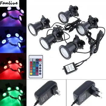 

10pcs Waterproof 5 Lights 36 LEDs Landscaping Spotlights Water Grass Light + Remote Control 16 Color for Aquarium Fish Tank Pool