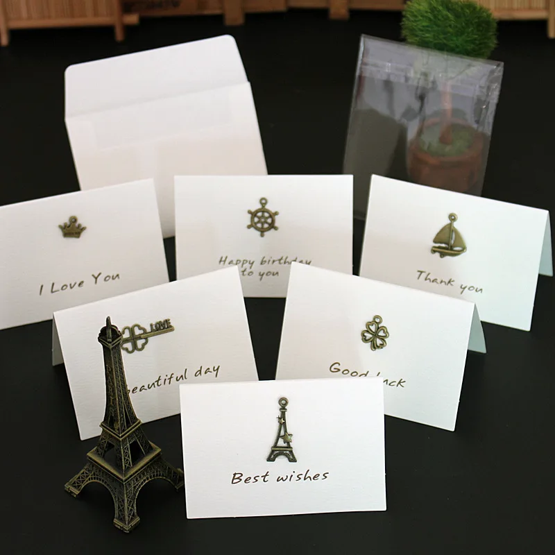 Retro Mini Metal Folding Handmade Cards Spring Festival Cards Birthday Confession Return Blessing Universal Card